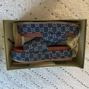 Gucci platform denim slides